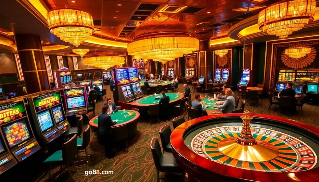 Experience the excitement of go8 com with vibrant casino tables and spinning roulette wheels.