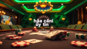 Engaging with a reputable online casino platform, nhà cái uy tín, filled with vibrant poker chips and cards.
