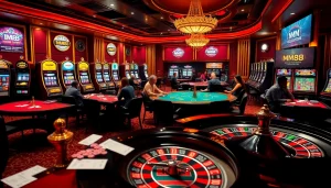 Exciting casino action at MM 88 with poker chips and roulette wheel.