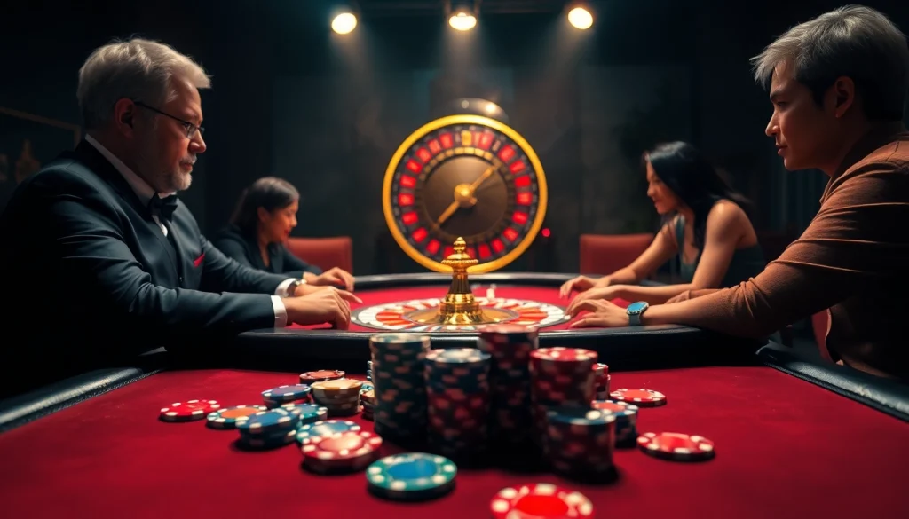 A dynamic poker table scene featuring "raja 88" themed poker chips and a roulette wheel, showcasing excitement in casino gaming.