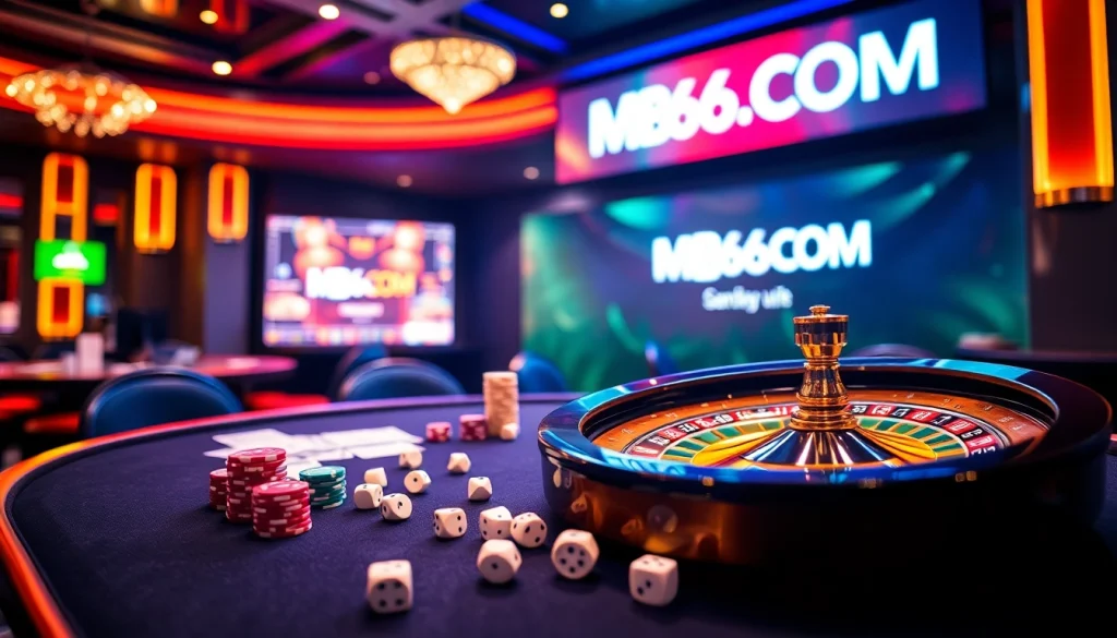 Engage with thrilling gameplay at MB66.COM with colorful poker chips, cards, and casino excitement.