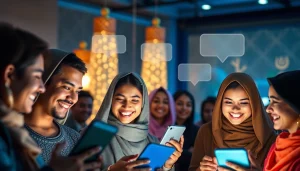 مشهد تفاعلي للمستخدمين في شات عربي، يتواصلون عبر الإنترنت بشكل جميل من خلال محادثات ودية.