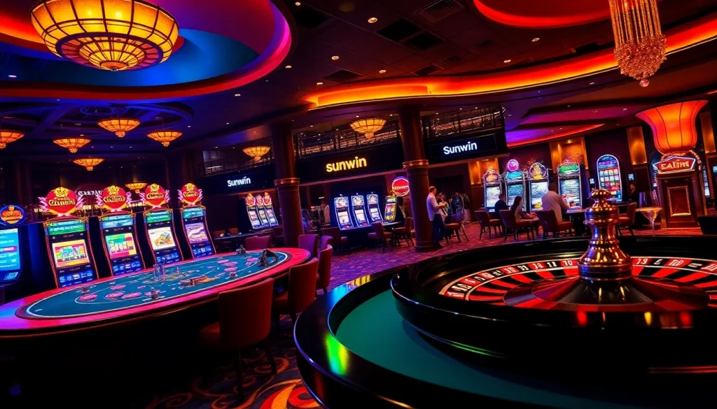 Experience the thrilling gameplay at Sunwin with vibrant casino tables and exciting slot machines.