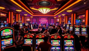 Engaging players enjoying lively gambling at raja 88 slot machines in an upscale casino.