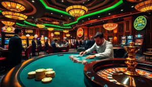 High-stakes gambling at a vibrant casino capturing the hidden wiki onion vibe with poker action.