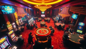 Experience the excitement of gambling at https://go8vni.com/ with players at a roulette wheel, poker, and slots.