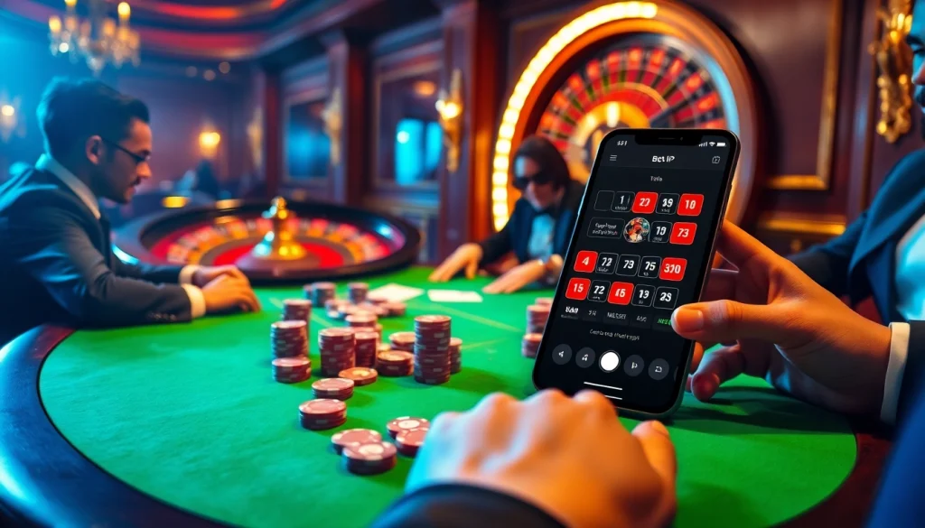 Thu hút người chơi bằng ứng dụng Bet VIP trong bầu không khí casino sang trọng đầy phấn khích.