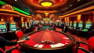 KK55 themed casino scene with vibrant poker table, chips, and roulette wheels featuring luxury and excitement.