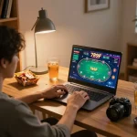 Engaged player placing bets on 789F platform during a lively online poker game.