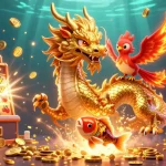 Play the exciting game go88 with dragons, phoenixes, and overflowing treasures in this vibrant casino scene