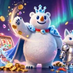 Experience the excitement of slot 10rb with a dazzling 3D illustration featuring an ice king and snow fox in a casino setting.