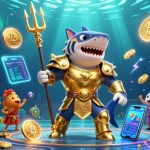 SURYA88 immerses you in a thrilling underwater colosseum where a tiger shark wields a trident in an epic casino scene.