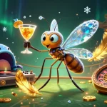 Experience the thrill with tot88 as a frozen-in-amber mosquito casino mascot in a vibrant 3D scene.